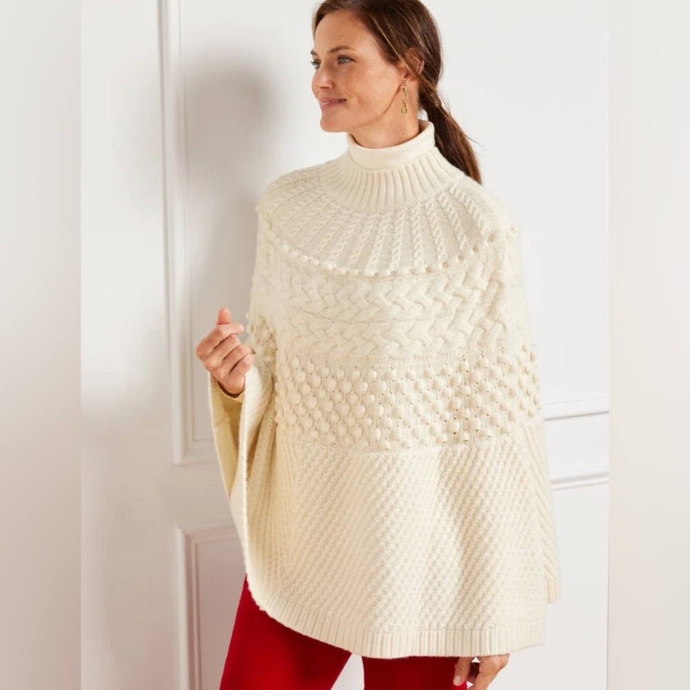 Elegant Cream Turtleneck Sweater Poncho